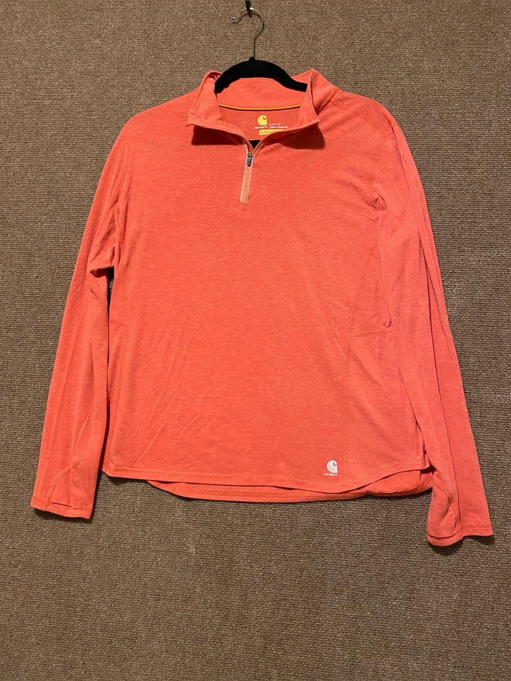 Carhartt Women’s Coral Pink Quarter Zip Mock Neck Pullover Sweater Size Large